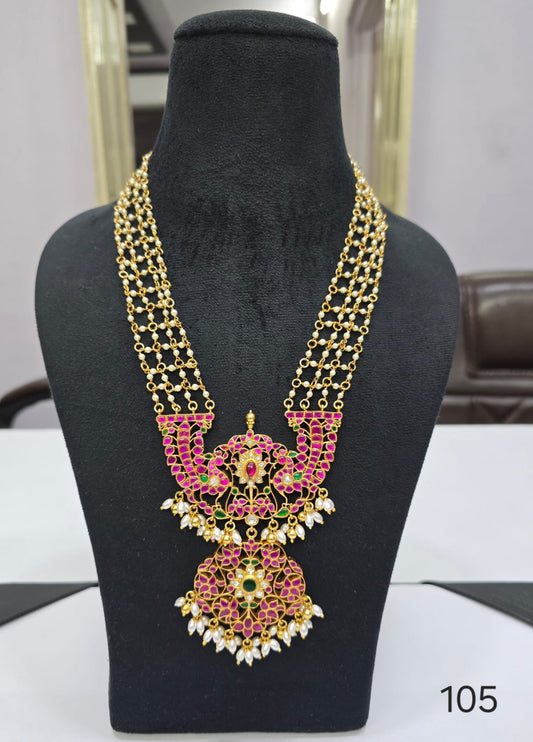 Traditional Kempu attigai with pearls layers