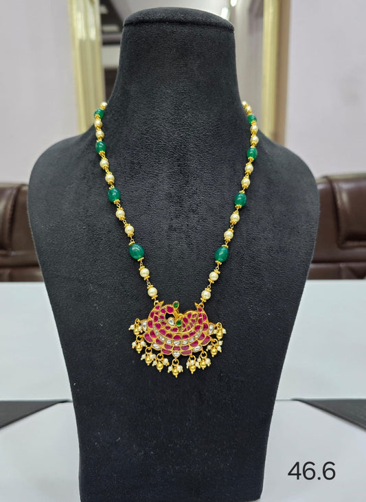 Green Beads with jadau pendant