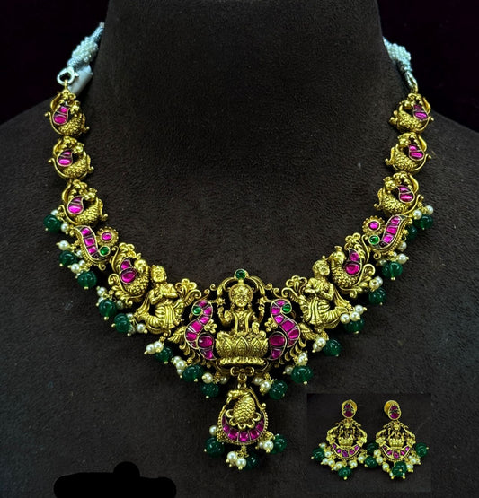 Antique Lakshmi Devi set with jadau combination