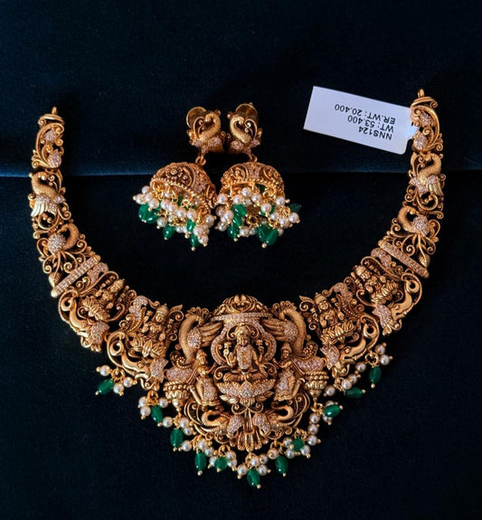 Exquisite Nakshi Necklace and Kundan Hangings set