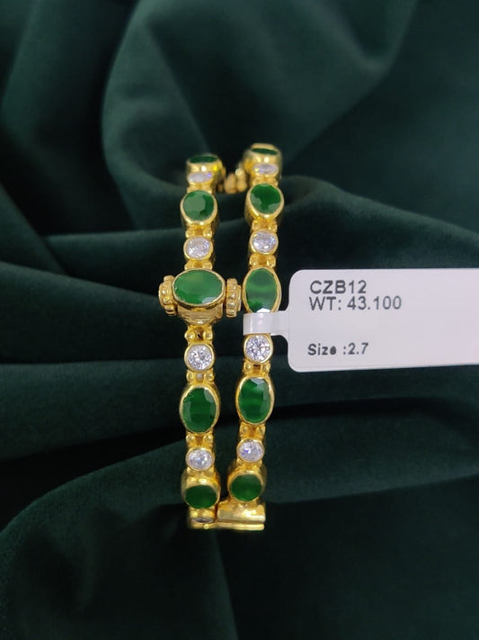 Green Stones with CZ Bangles Collections