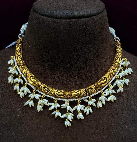 Nakshi Necklace with rice pearls