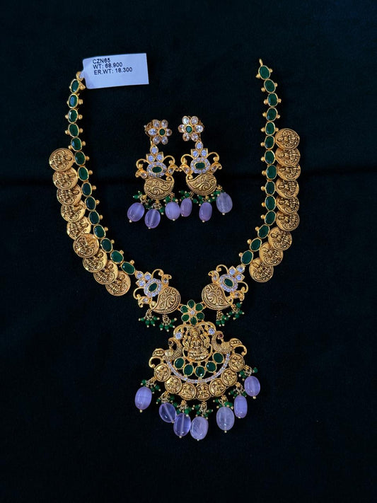 CZ Necklace with Kasula Haram combination with earrings set
