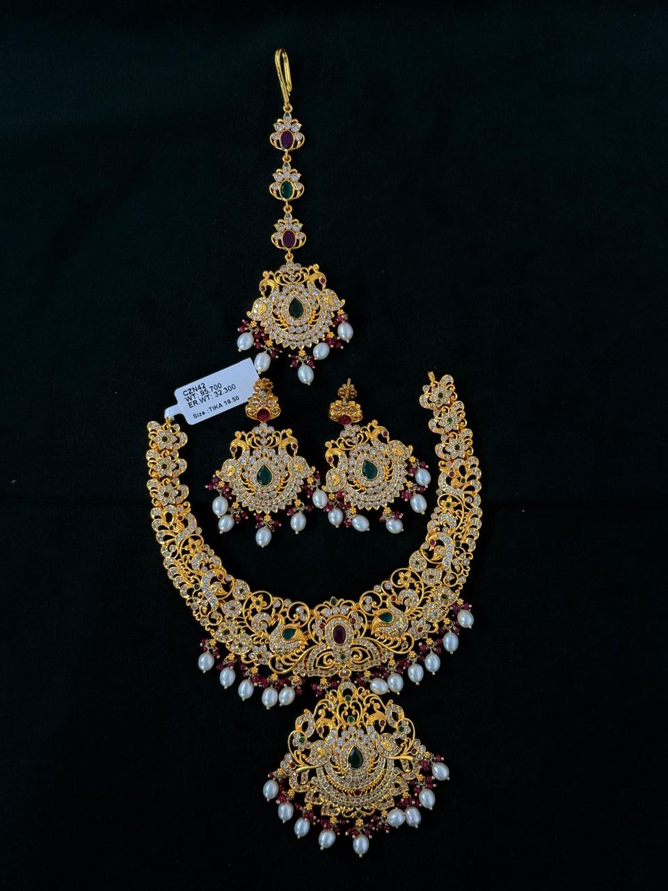 Special CZ Necklace,Earrings and Tikka Set